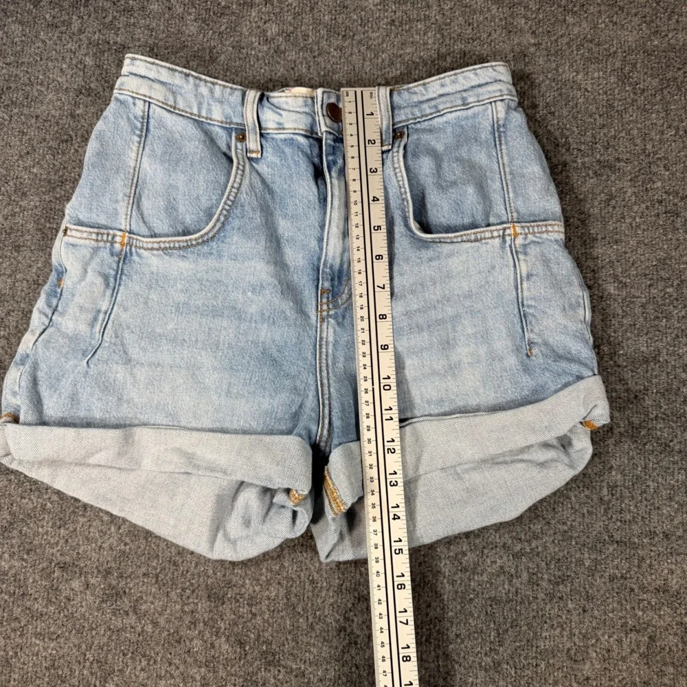 BDG Urban Outfitters High Rise Stretch Roll Hem Denim Shorts 28 Light Wash Y2K